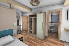 Schlafbereich mit Einzelbett im Apartment Bergliebe